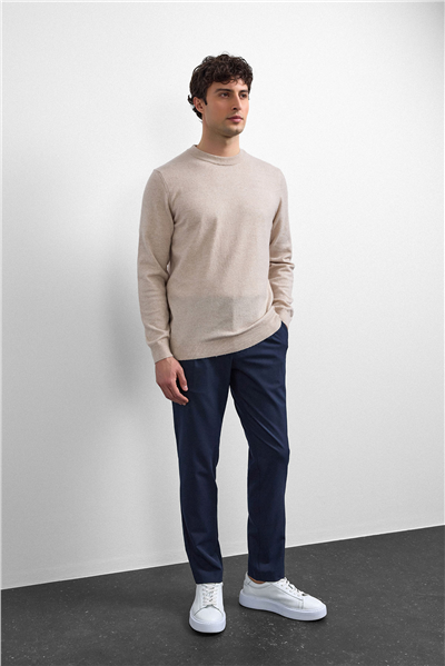 Bej Regular Fit Bisiklet Yaka Triko Kazak