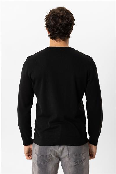 Siyah Regular Fit Bisiklet Yaka Pamuklu Triko Kazak