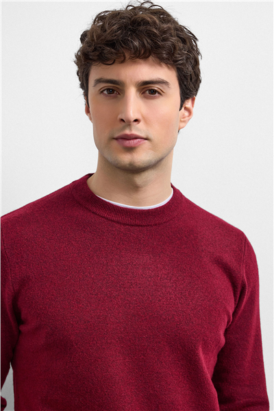 Bordo Regular Fit Bisiklet Yaka Triko Kazak