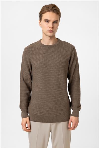 Vizon Regular Fit Pamuklu Bisiklet Yaka Triko Kazak