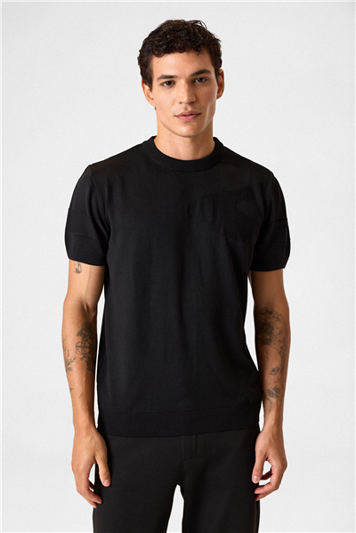 Siyah Regular Fit Örme Triko Tişört