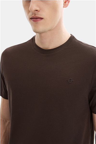 Kahve Regular Fit  Örme Bisiklet Yaka Tişört