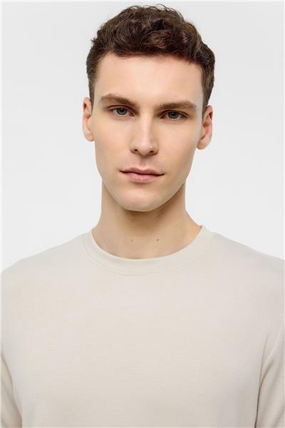 Bej Regular Fit Bisiklet Yaka Tişört