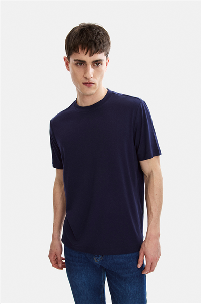 Lacivert Regular Fit Bisiklet Yaka Tişört