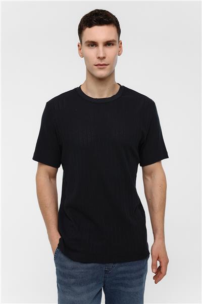 Lacivert Regular Fit %100 Pamuk Bisiklet Yaka Tişört