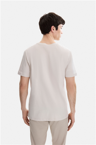 Bej Regular Fit Bisiklet Yaka Tişört