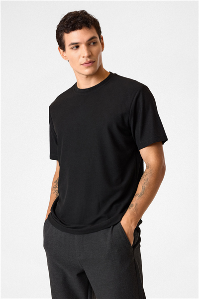 Siyah Regular Fit Bisiklet Yaka Tişört