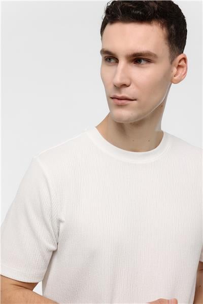 Beyaz Regular Fit Bisiklet Yaka Tişört
