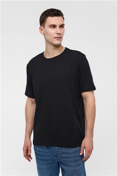 Siyah Regular Fit Bisiklet Yaka Tişört