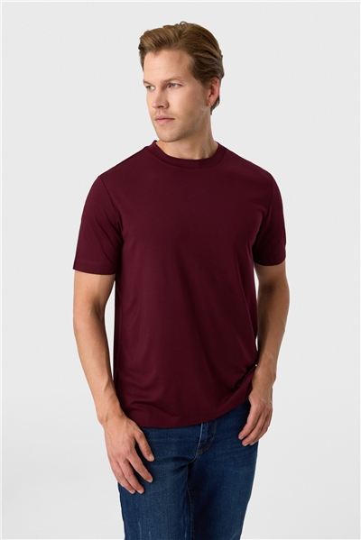 Regular Fit Bordo Bisiklet Yaka Tişört