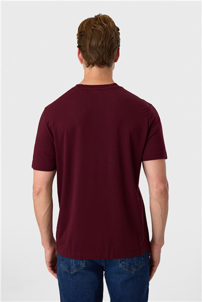 Regular Fit Bordo Bisiklet Yaka Tişört