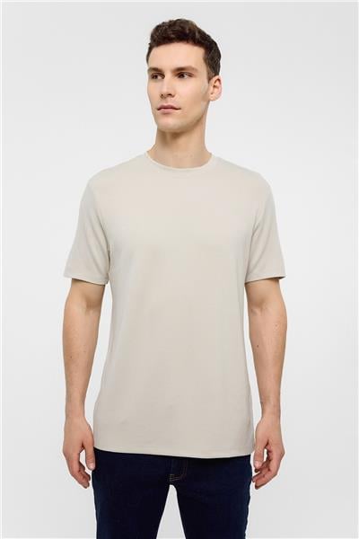 Bej Regular Fit Bisiklet Yaka Tişört