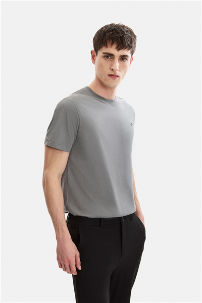 Koyu Gri Regular Fit Bisiklet Yaka Tişört