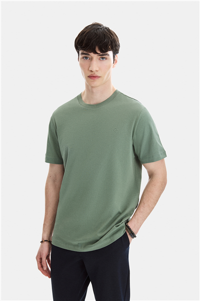 Adaçayı Regular Fit Örme Bisiklet Yaka Tişört