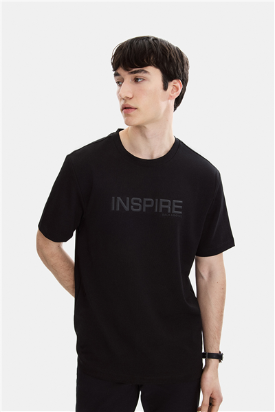 Siyah Regular Fit Bisiklet Yaka Tişört