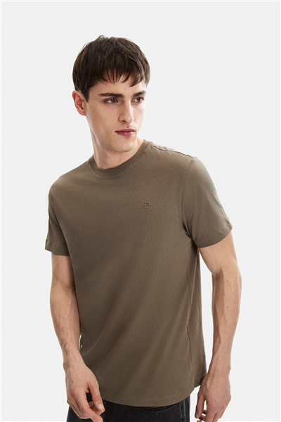 Koyu Vizon Regular Fit Bisiklet Yaka Tişört