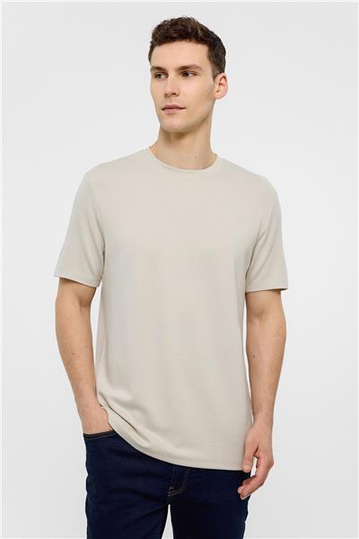 Bej Regular Fit Bisiklet Yaka Tişört