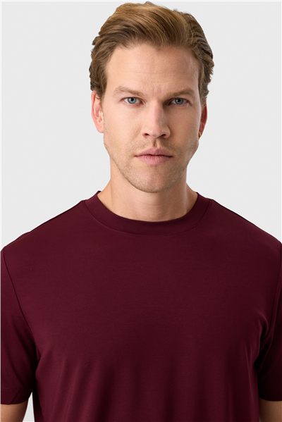 Regular Fit Bordo Bisiklet Yaka Tişört