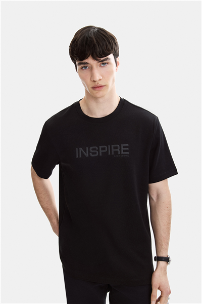 Siyah Regular Fit Bisiklet Yaka Tişört