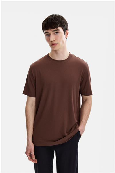 Kahve Regular Fit Bisiklet Yaka Tişört