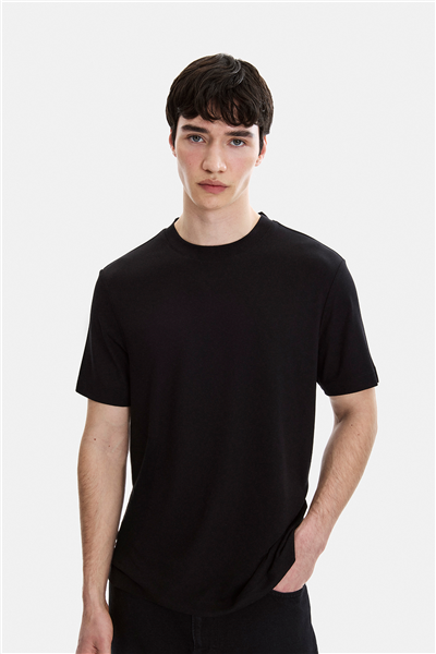 Siyah Regular Fit Bisiklet Yaka Tişört