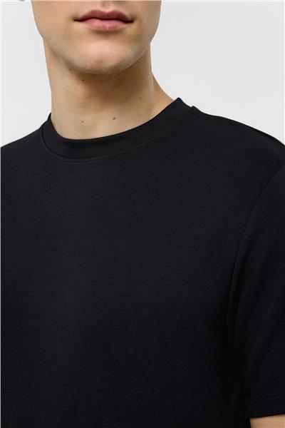 Siyah Regular Fit Bisiklet Yaka Tişört