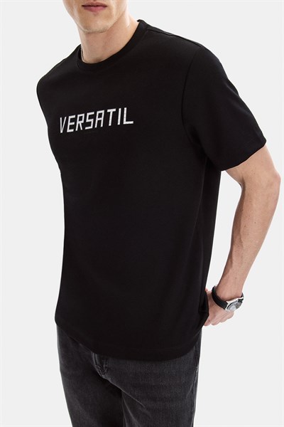 Siyah Regular Fit Bisiklet Yaka Tişört