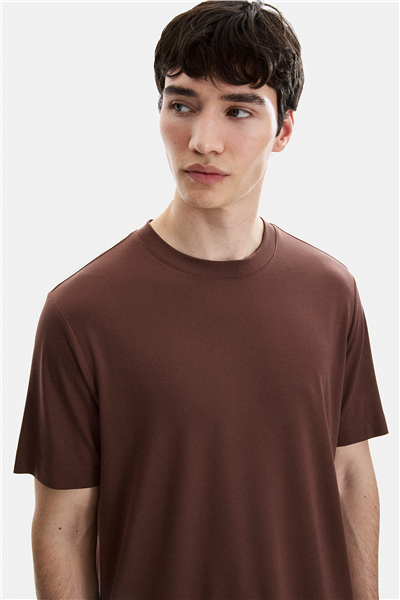 Kahve Regular Fit Bisiklet Yaka Tişört