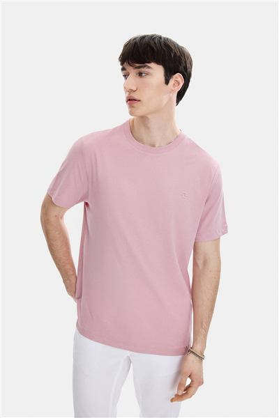 Gül Kurusu Regular Fit Örme Bisiklet Yaka Tişört