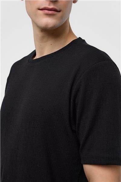 Siyah Regular Fit Bisiklet Yaka Tişört