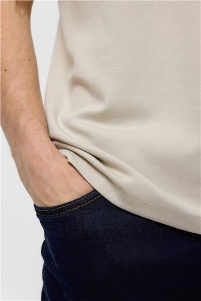 Bej Regular Fit Bisiklet Yaka Tişört