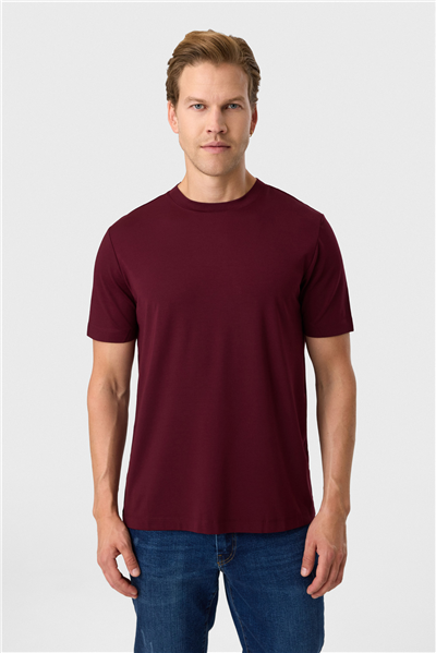 Regular Fit Bordo Bisiklet Yaka Tişört