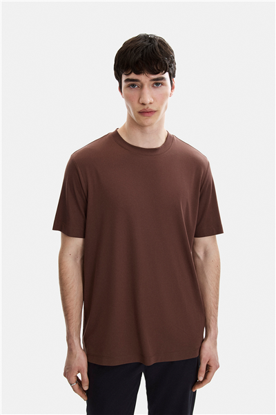 Kahve Regular Fit Bisiklet Yaka Tişört