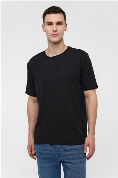 Siyah Regular Fit Bisiklet Yaka Tişört