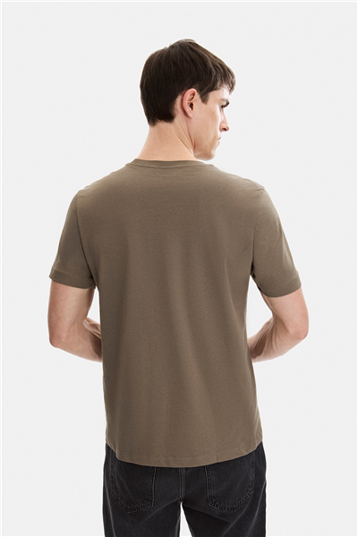 Koyu Vizon Regular Fit Bisiklet Yaka Tişört