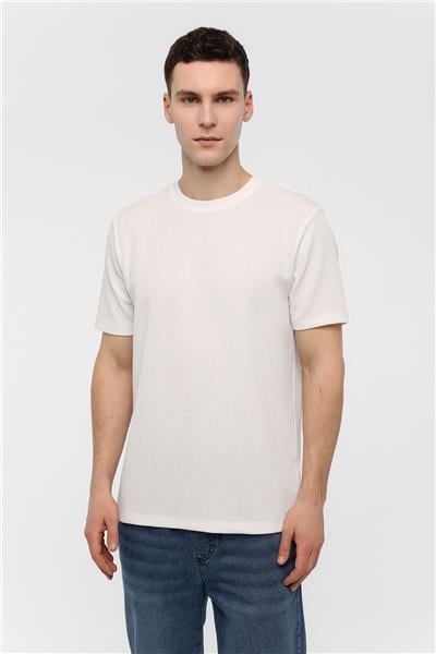 Beyaz Regular Fit Bisiklet Yaka Tişört