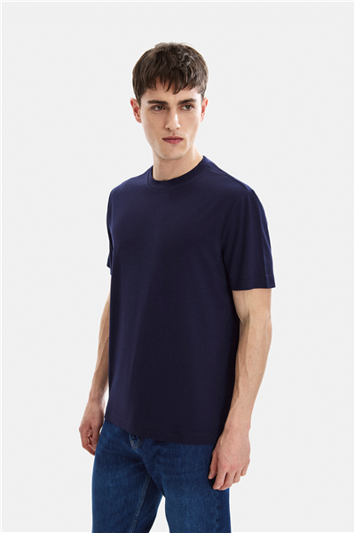 Lacivert Regular Fit Bisiklet Yaka Tişört