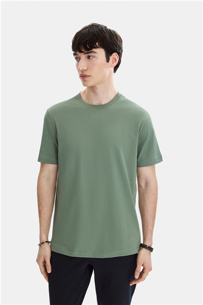 Adaçayı Regular Fit Örme Bisiklet Yaka Tişört