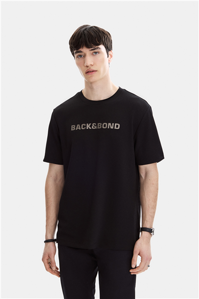 Siyah Baskılı Regular Fit Bisiklet Yaka Tişört