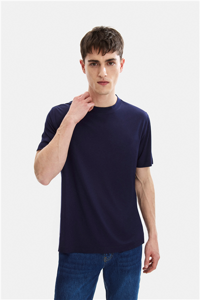 Lacivert Regular Fit Bisiklet Yaka Tişört