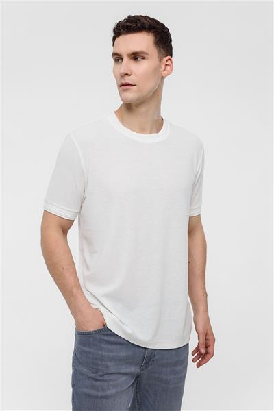 Beyaz Regular Fit Bisiklet Yaka Tişört