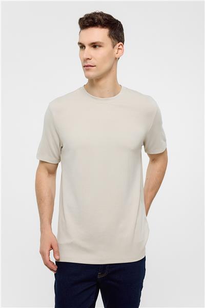 Bej Regular Fit Bisiklet Yaka Tişört