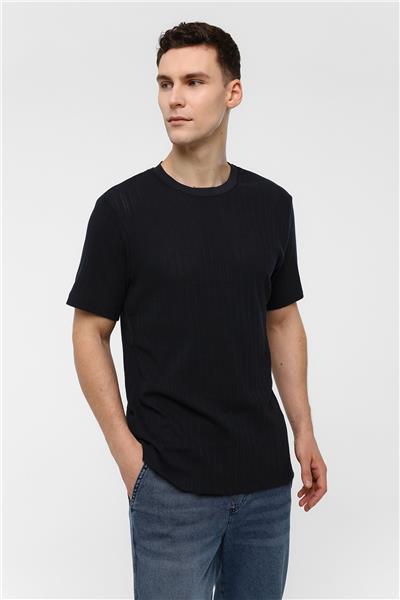 Lacivert Regular Fit %100 Pamuk Bisiklet Yaka Tişört