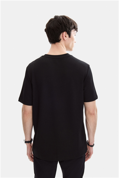 Siyah Baskılı Regular Fit Bisiklet Yaka Tişört