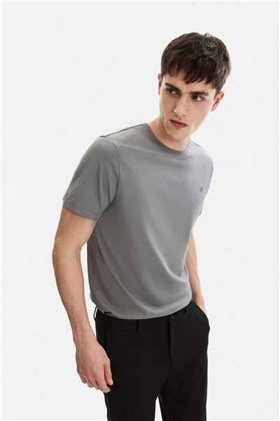 Koyu Gri Regular Fit Bisiklet Yaka Tişört