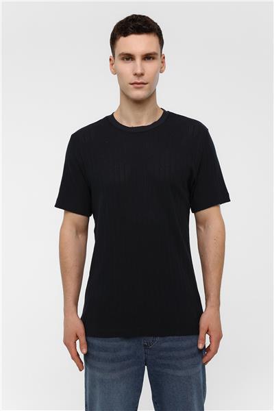 Lacivert Regular Fit %100 Pamuk Bisiklet Yaka Tişört