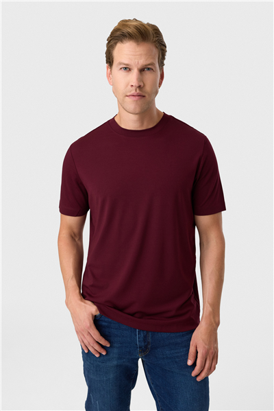 Regular Fit Bordo Bisiklet Yaka Tişört