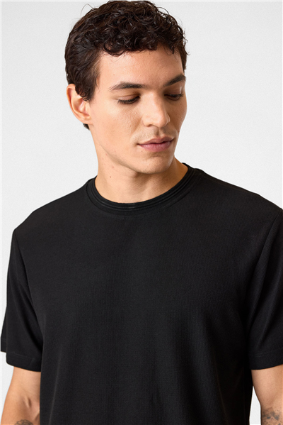 Siyah Regular Fit Bisiklet Yaka Tişört