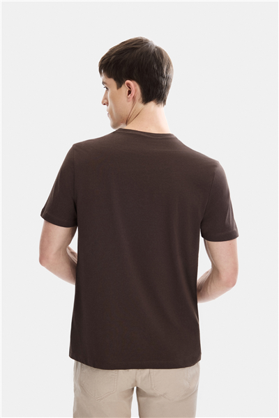 Kahve Regular Fit  Örme Bisiklet Yaka Tişört