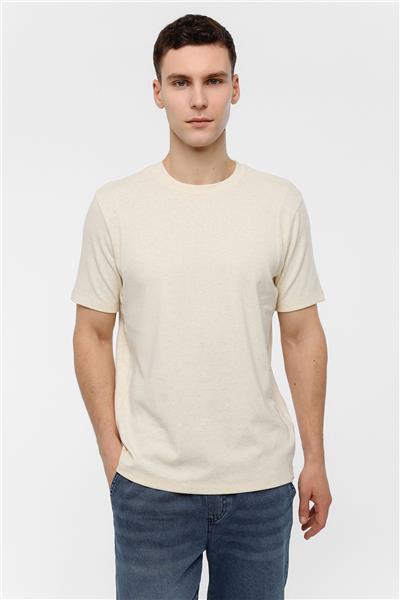 Ekru Regular Fit Bisiklet Yaka Tişört